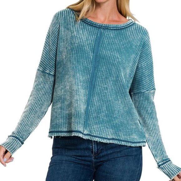 Zenana Outfitters Tops - Teal Baby Waffle Knit Top